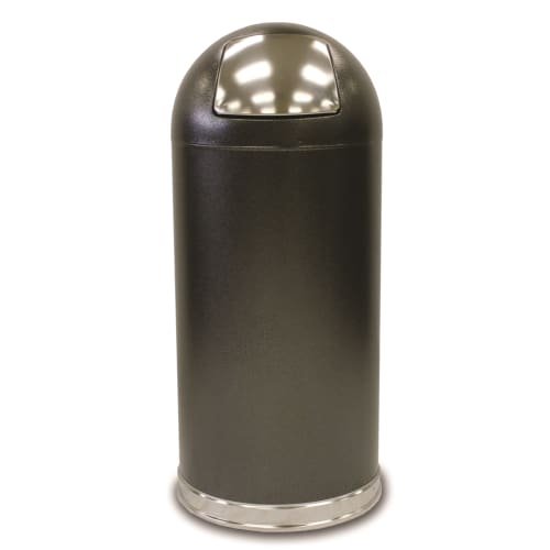 Witt Industries® 15 Gallon Dome Push Top Waste Receptacle with Galvanized Liner, Silver Vein